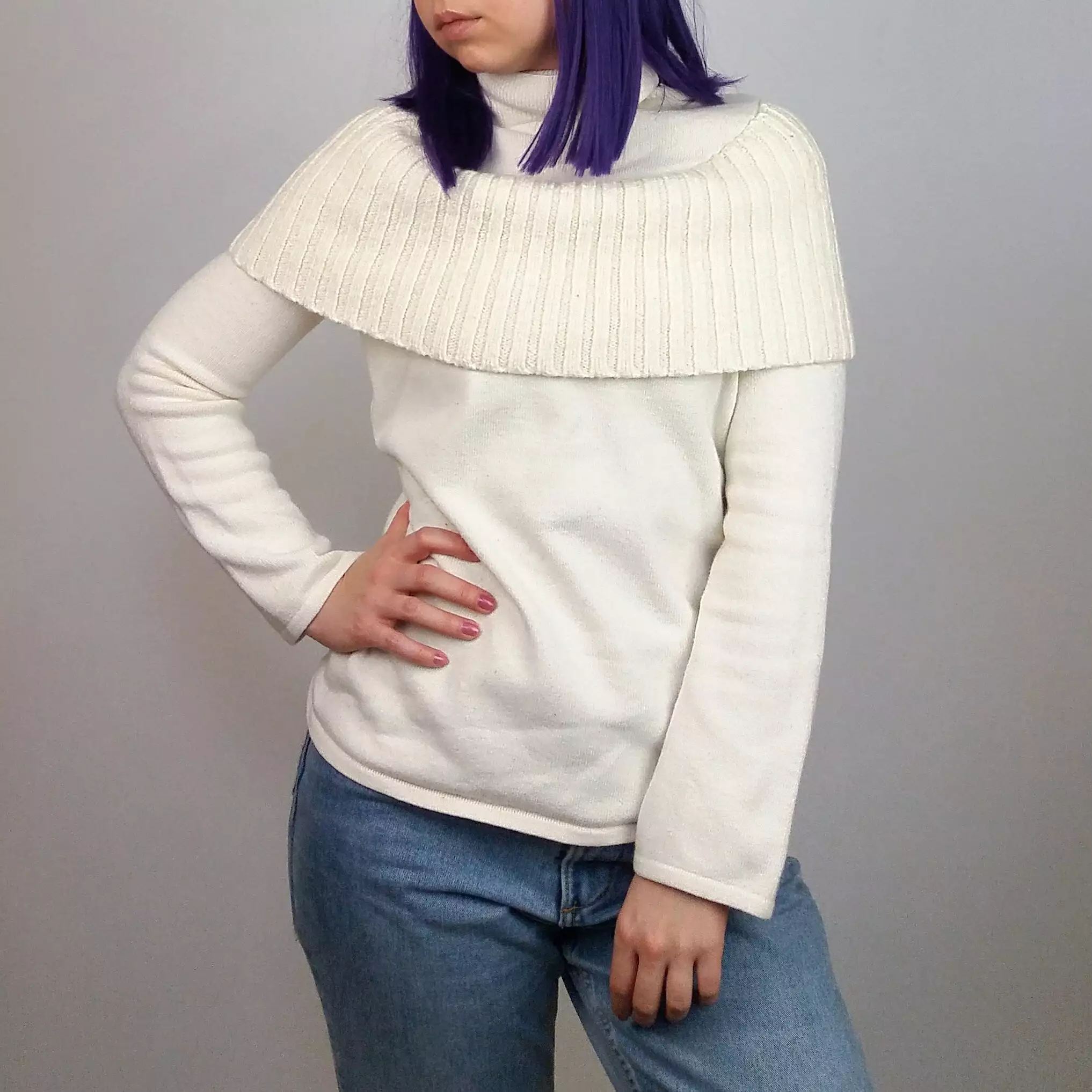 Mango Y2K White Turtleneck Sweater with Faux Collar