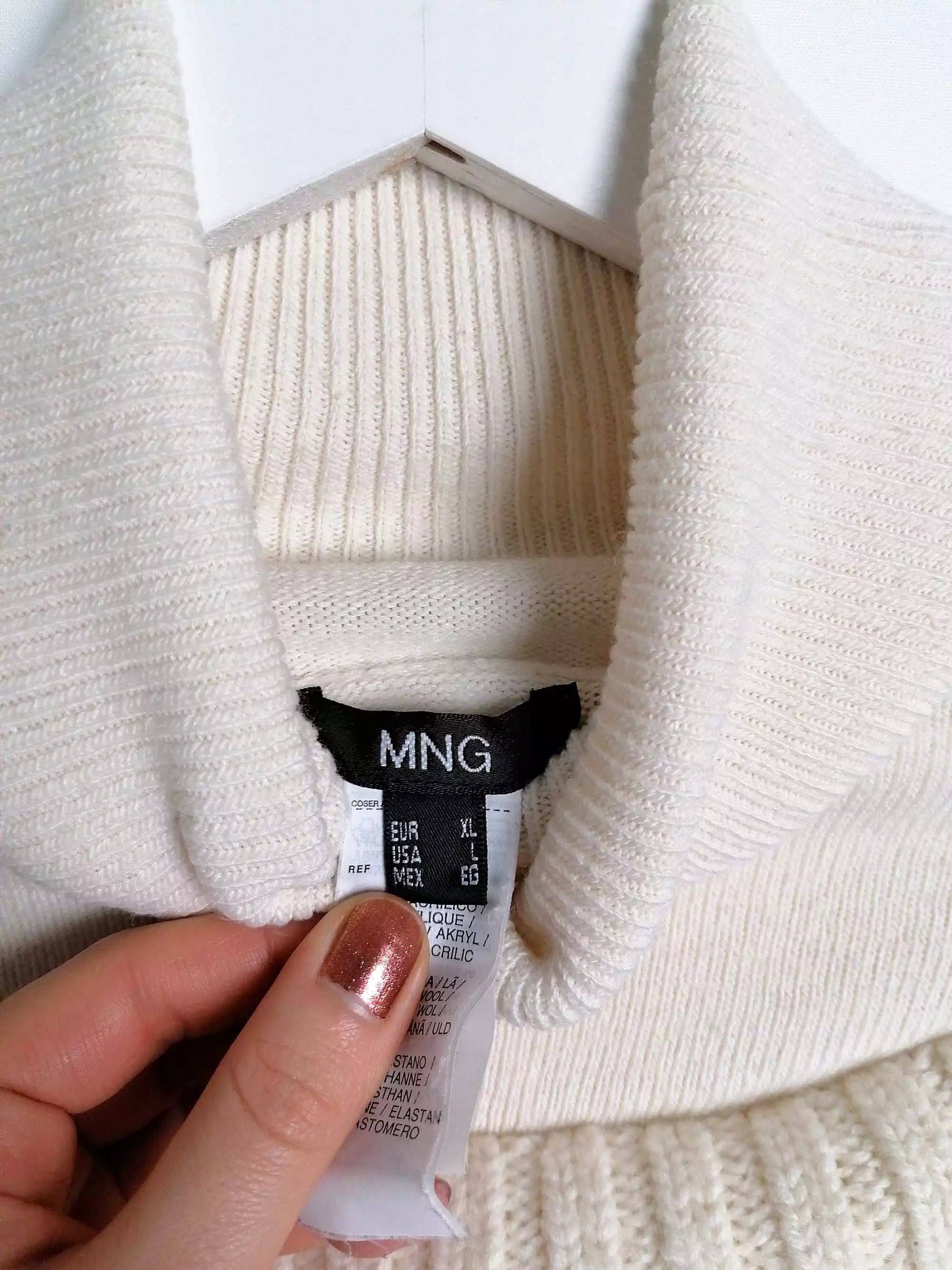 Mango Y2K White Turtleneck Sweater with Faux Collar