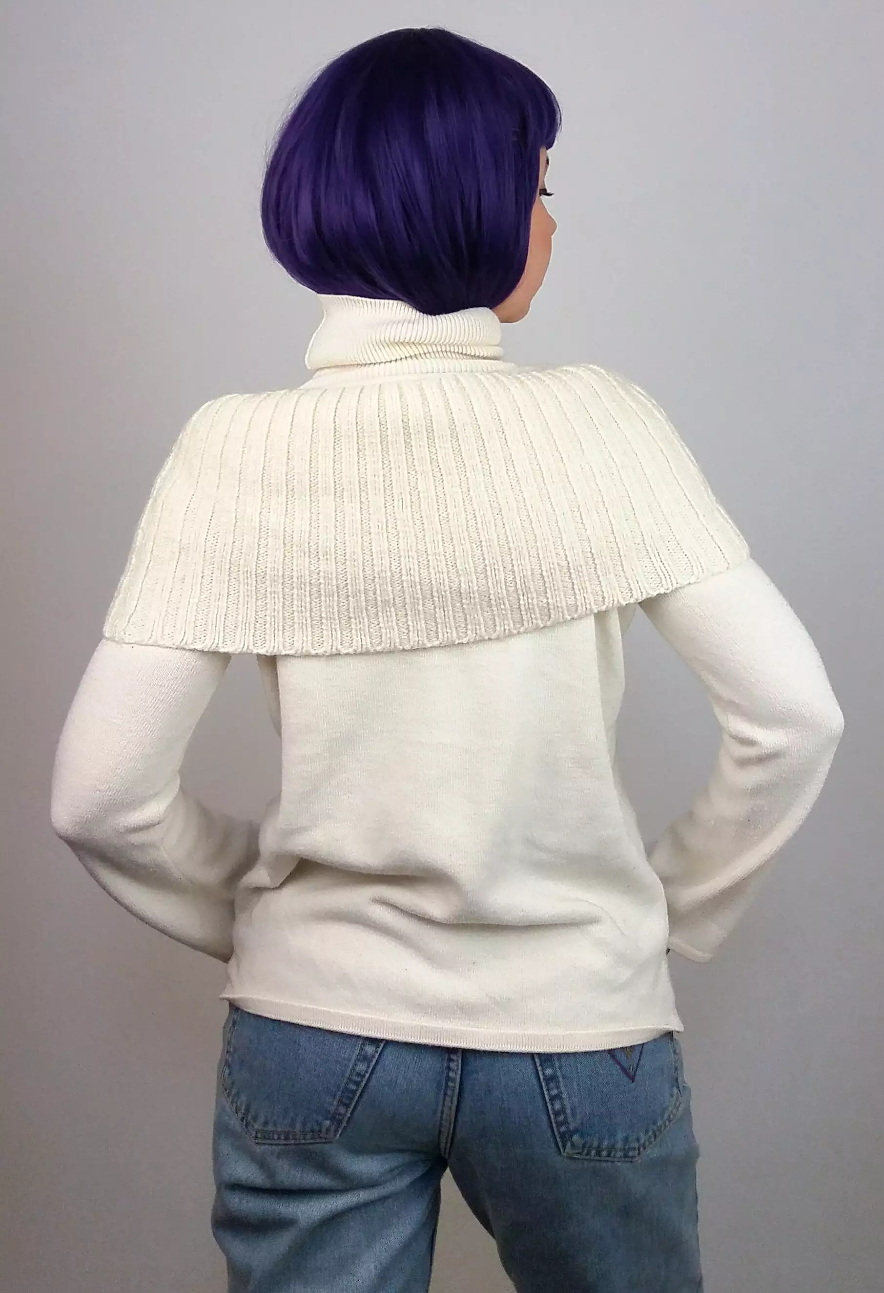 Mango Y2K White Turtleneck Sweater with Faux Collar