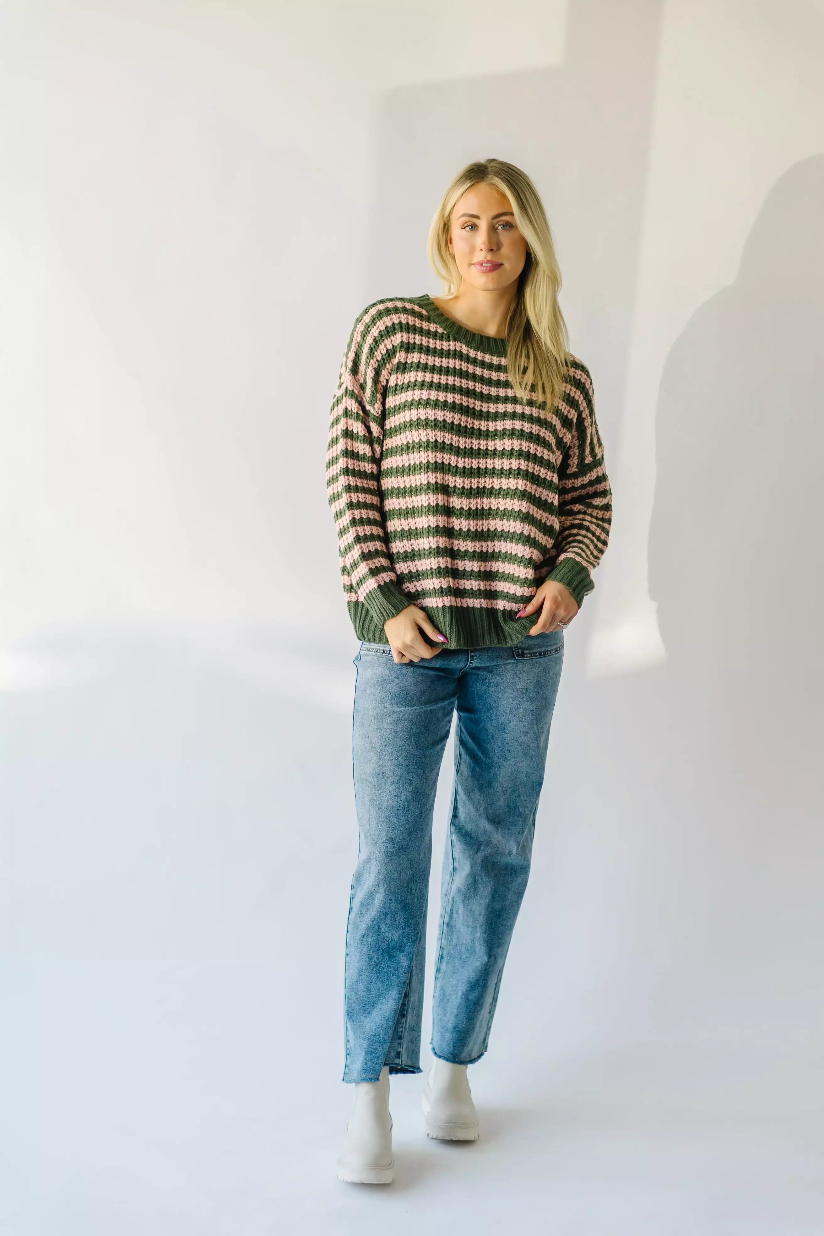 Marly Striped Knit Sweater Olive