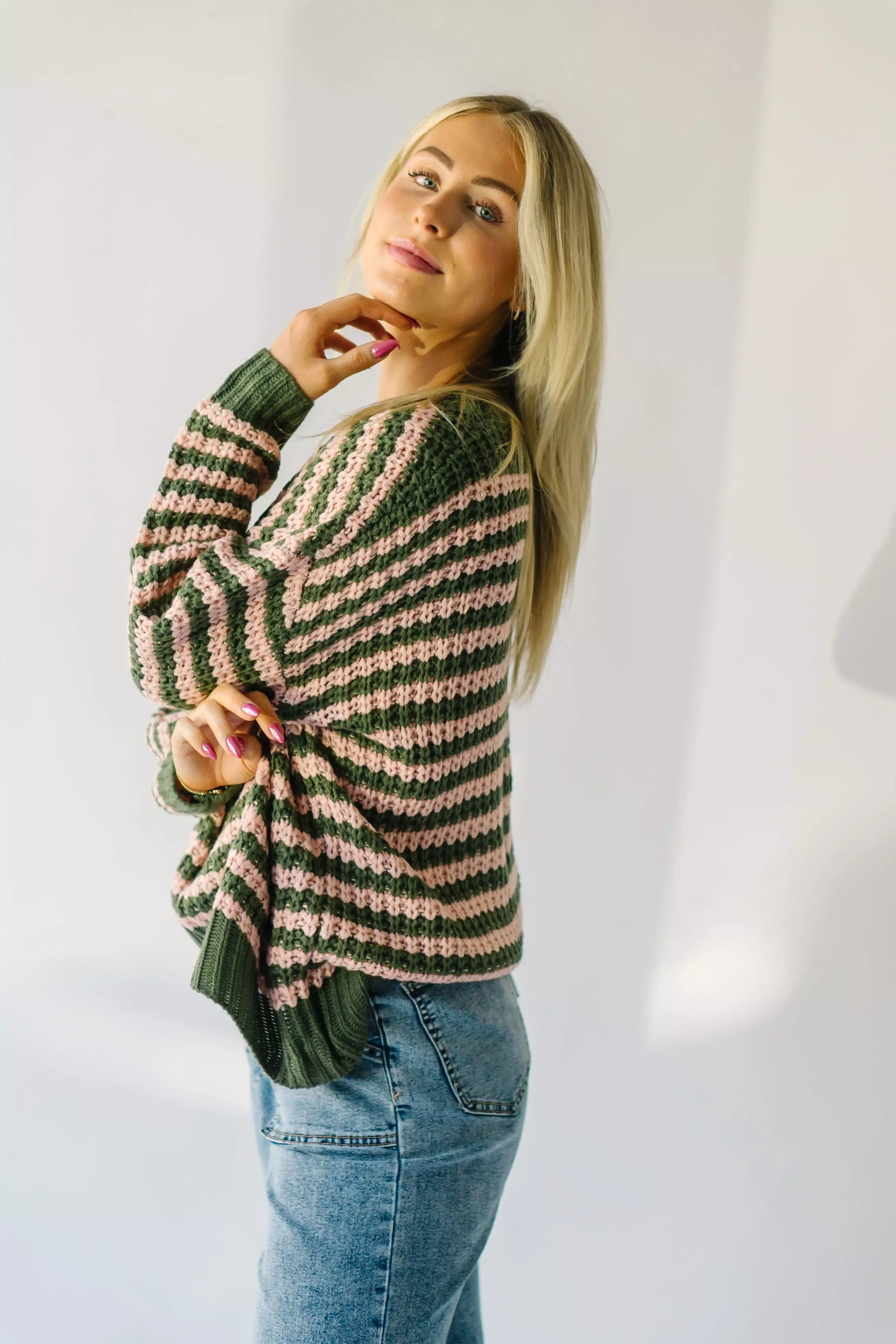 Marly Striped Knit Sweater Olive