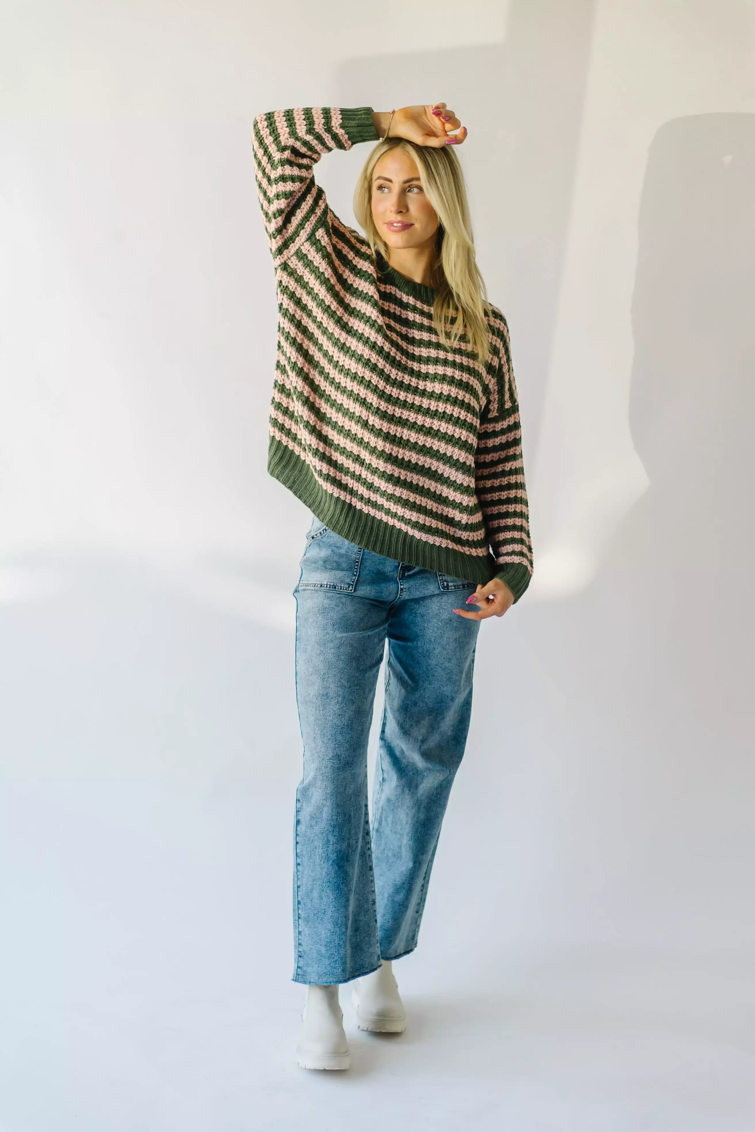 Marly Striped Knit Sweater Olive