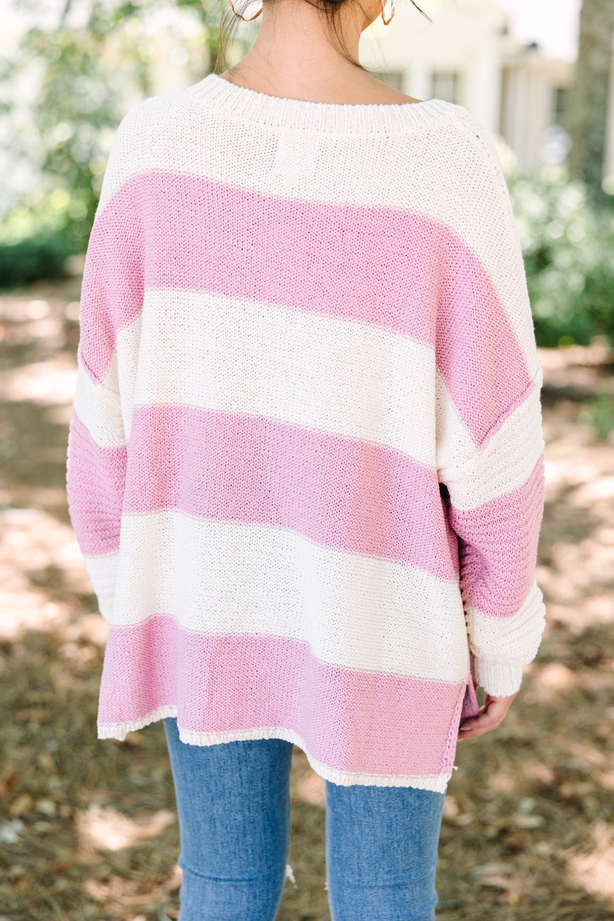 Mauve Pink Striped Sweater - Best Day Ever