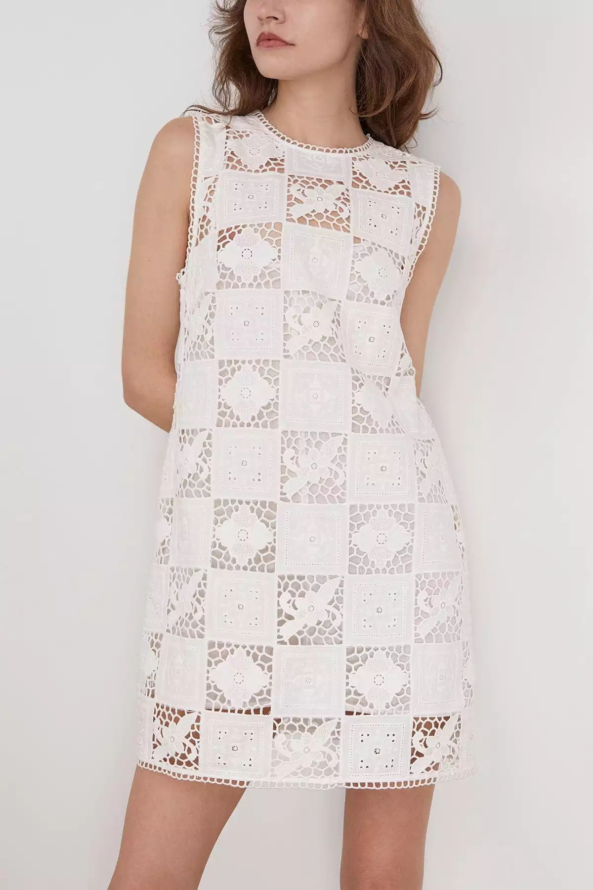 Melia White Tank Dress with Embroidery