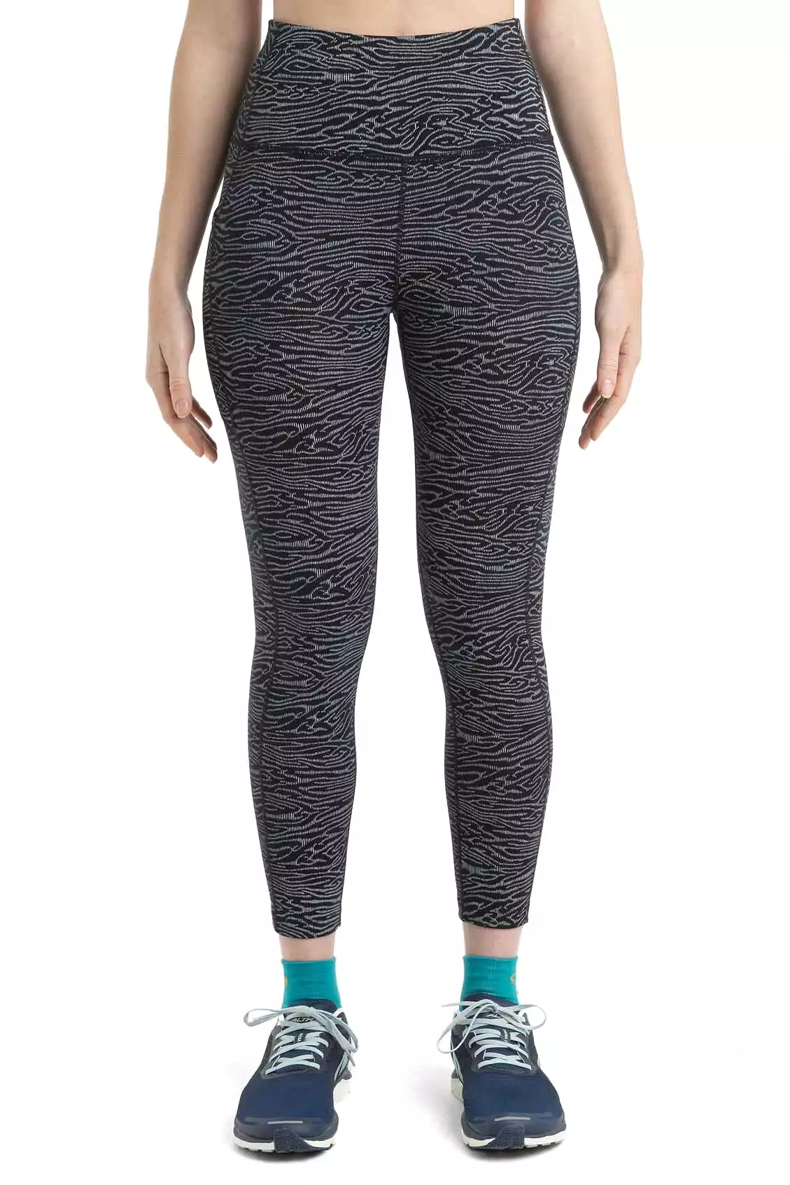 Merino high rise tights for women with IB Topo Lines pattern