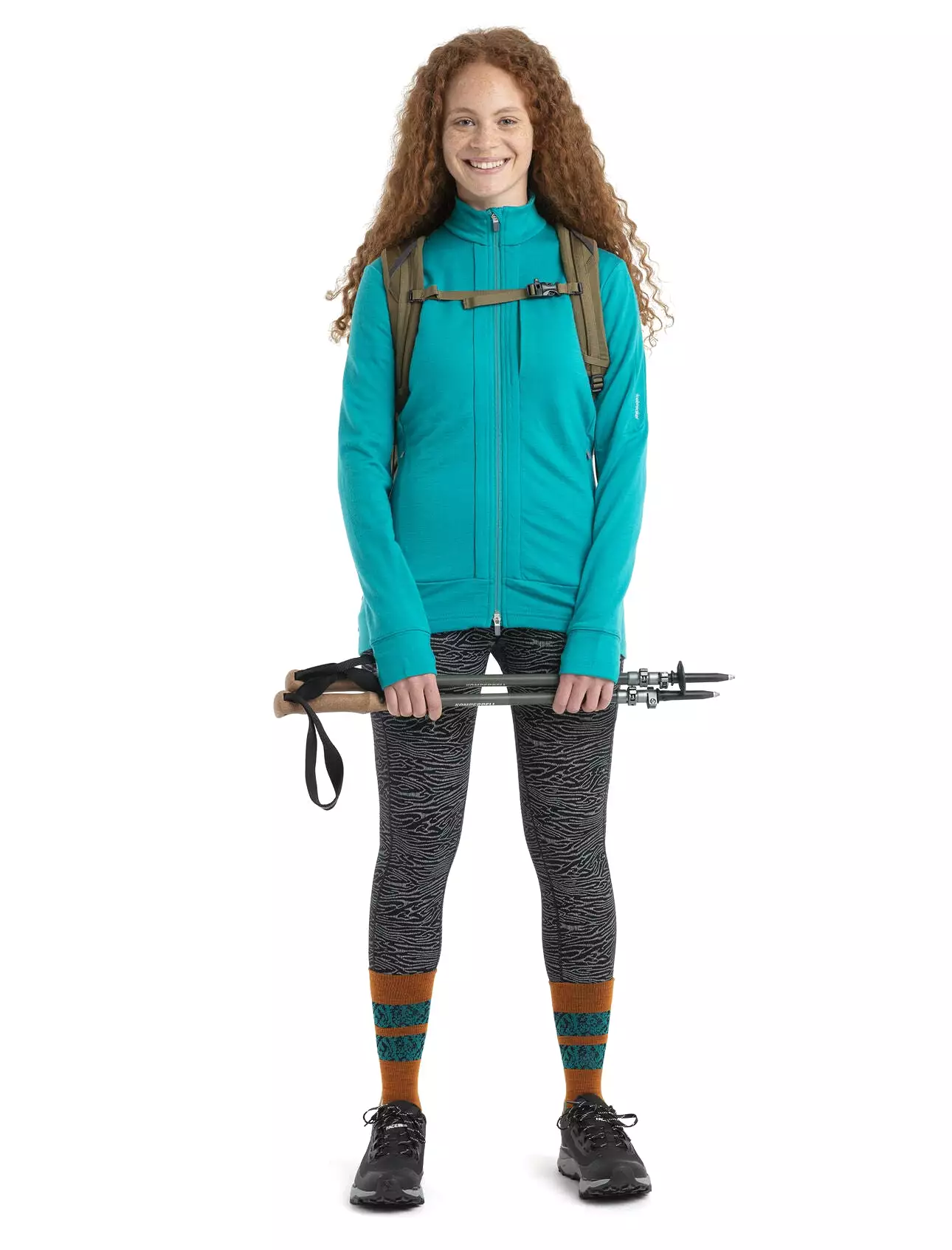 Merino high rise tights for women with IB Topo Lines pattern