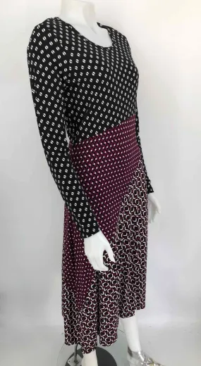 Michael Kors Black & White Wine Print Longsleeve Dress - Size 8 (M)