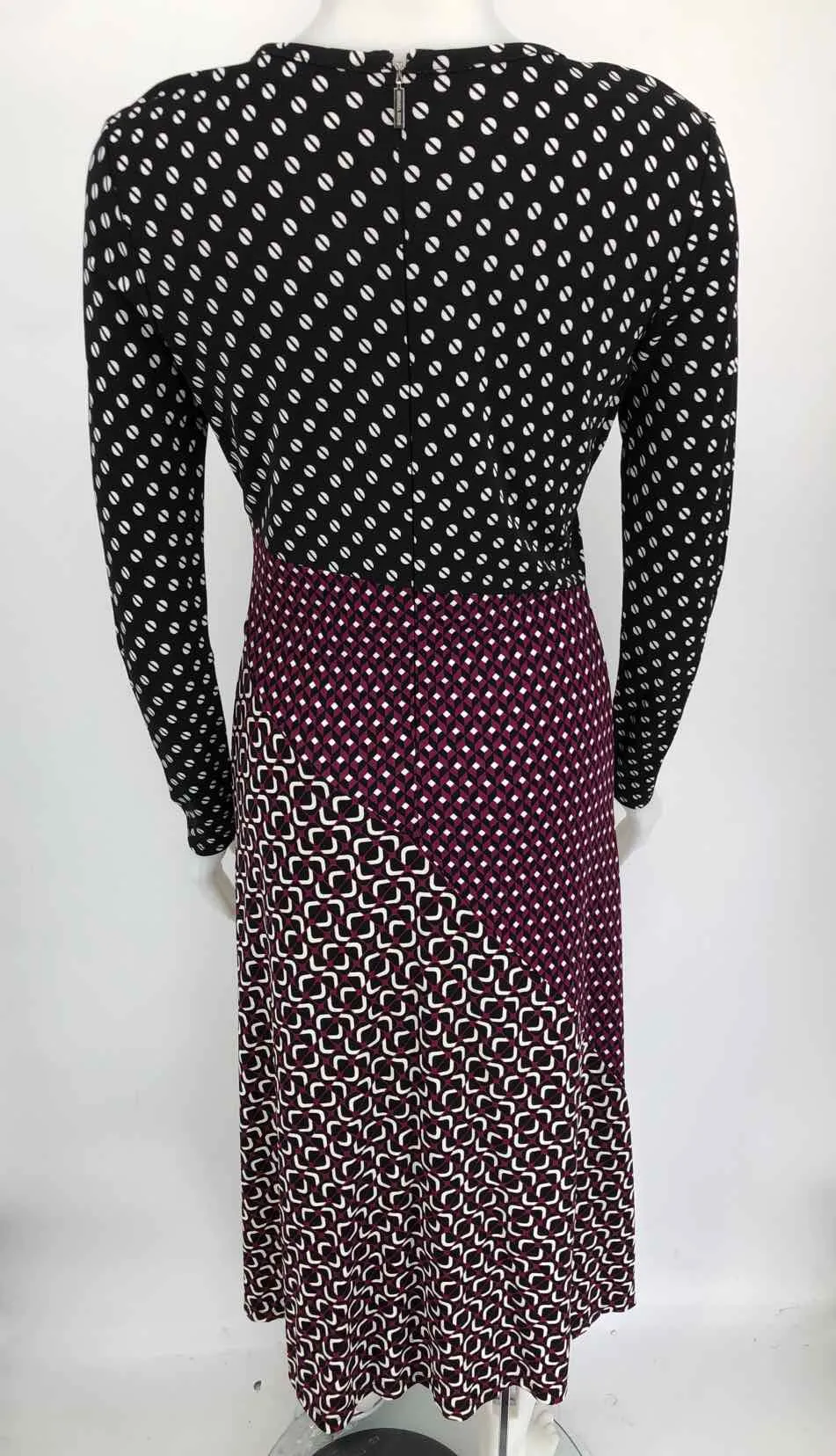 Michael Kors Black & White Wine Print Longsleeve Dress - Size 8 (M)