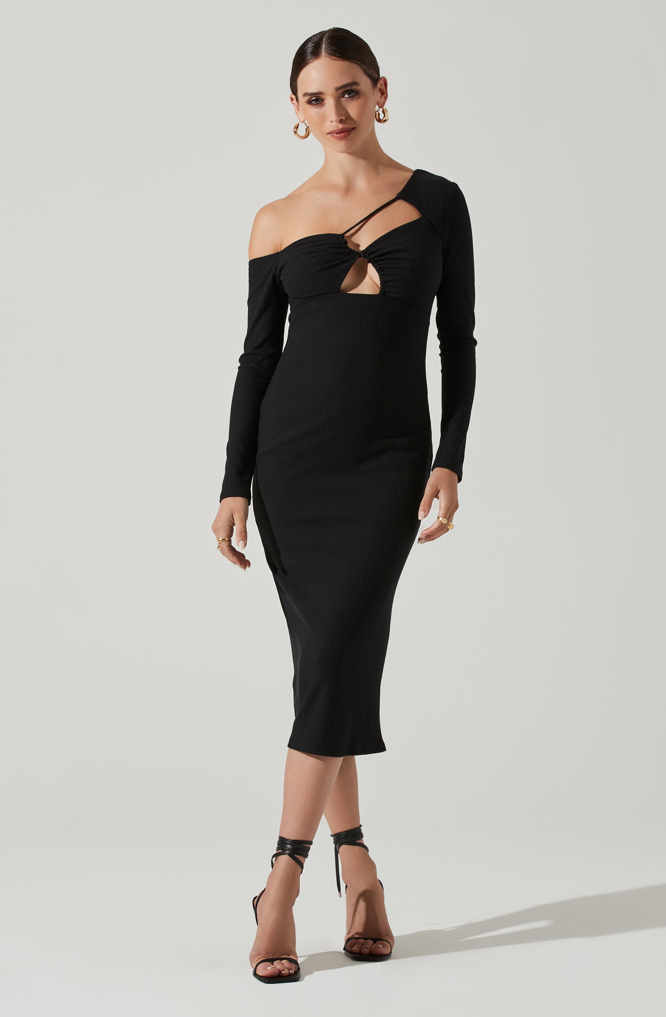 Midi Dress with Asymmetrical Bust Cutout