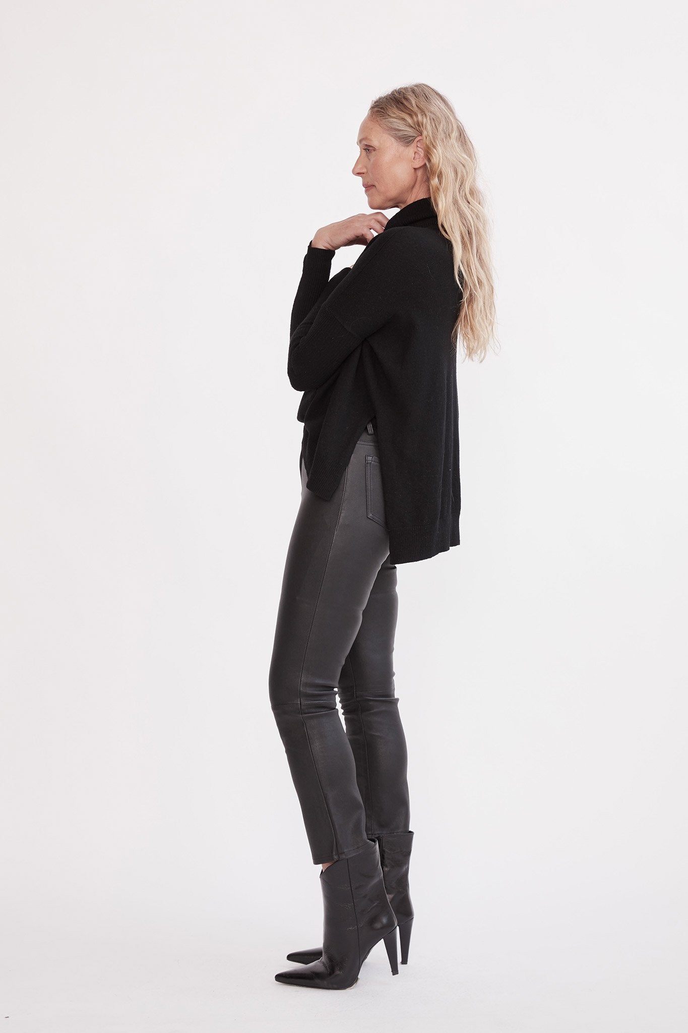 Midtown Kick Flare Pant - Black Leather with Stretch - Shop Now