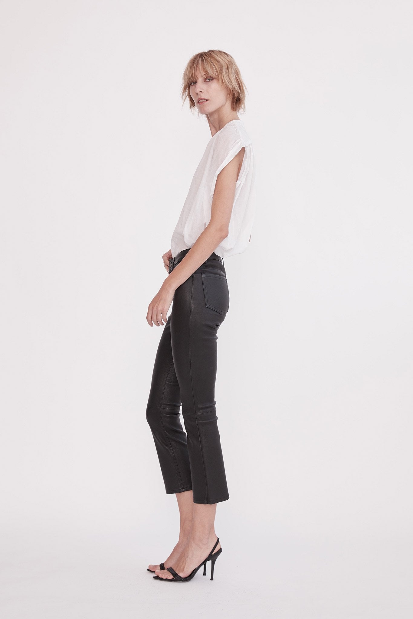 Midtown Kick Flare Pant - Black Leather with Stretch - Shop Now