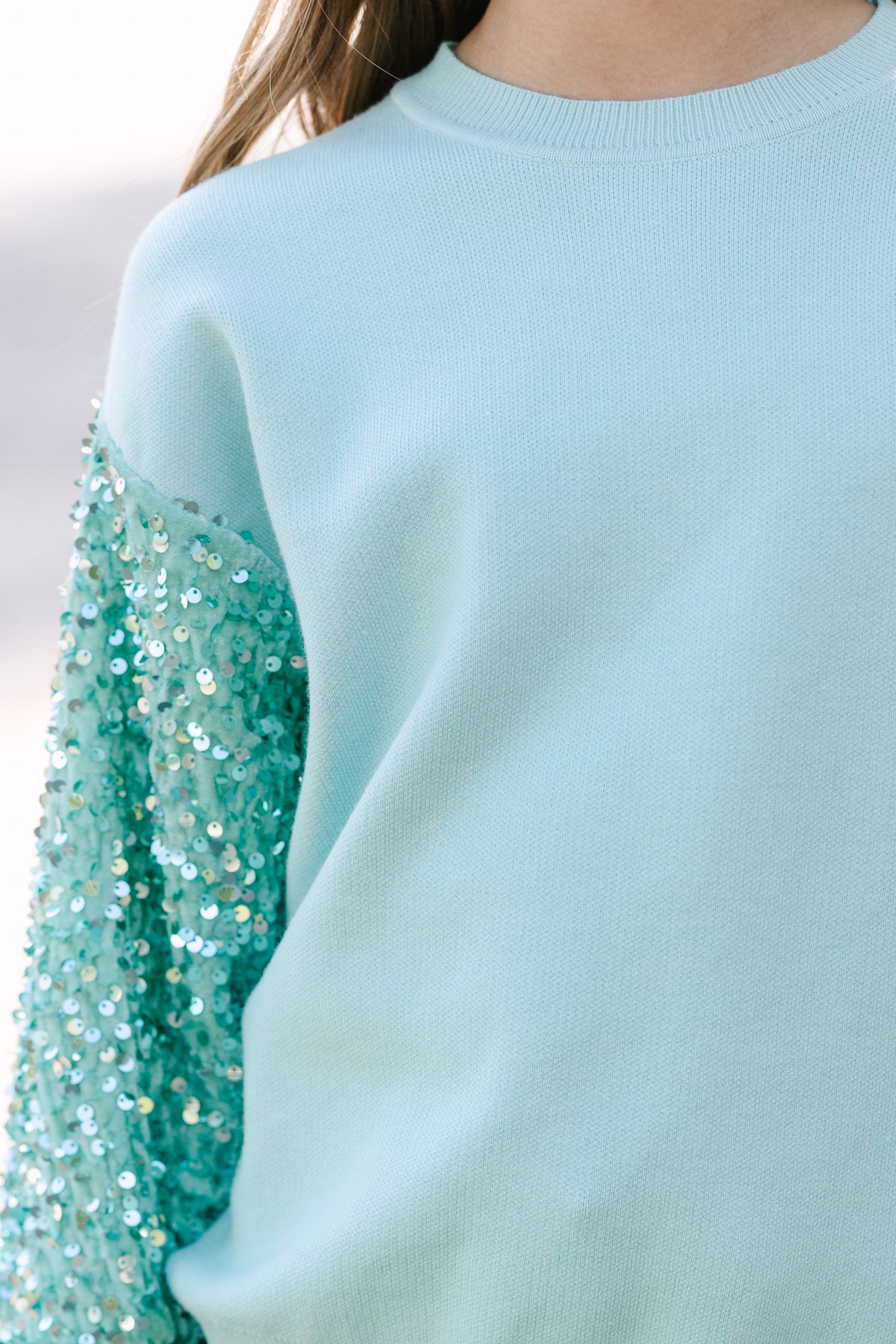 Mint Green Sequin Sweater for Girls