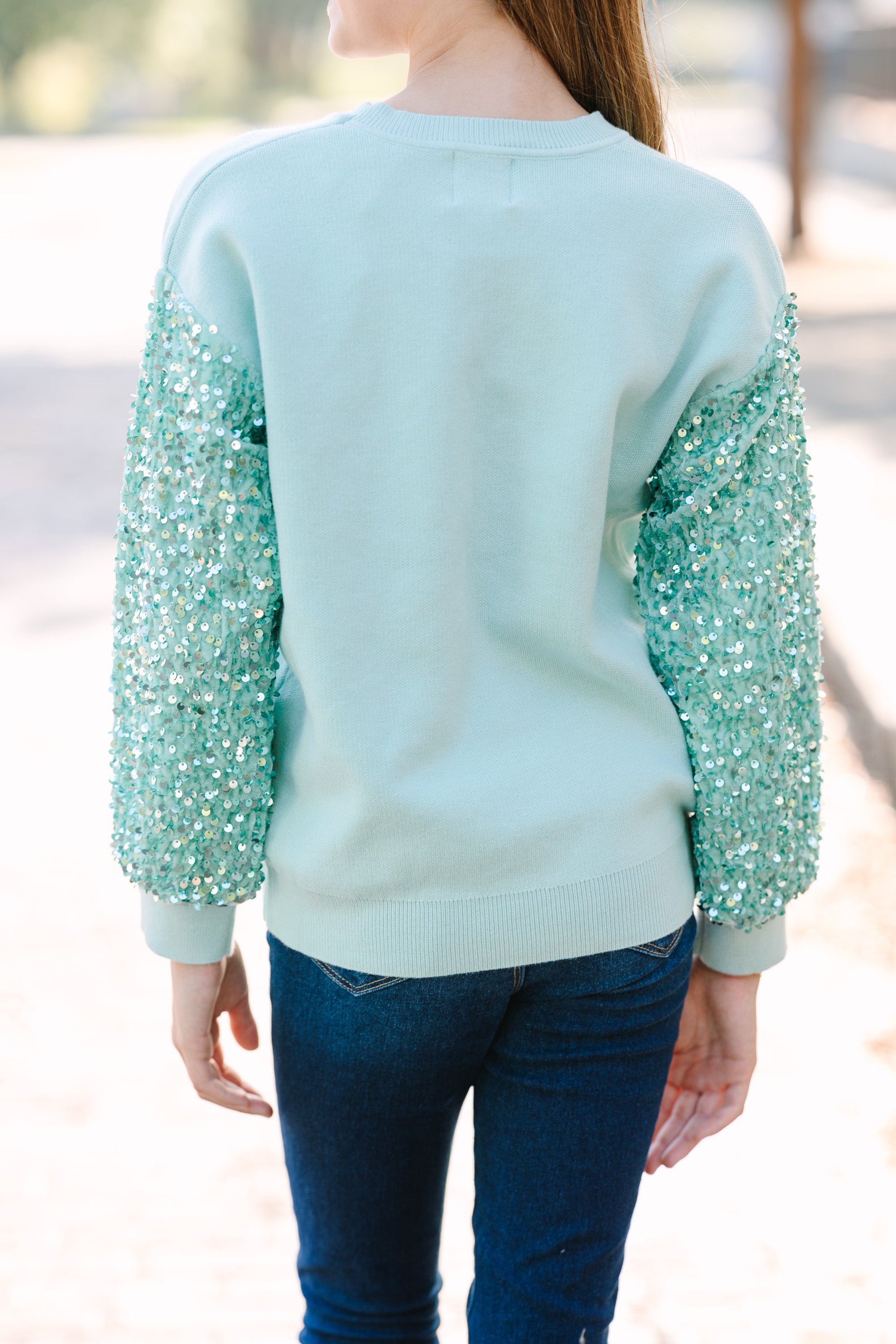 Mint Green Sequin Sweater for Girls