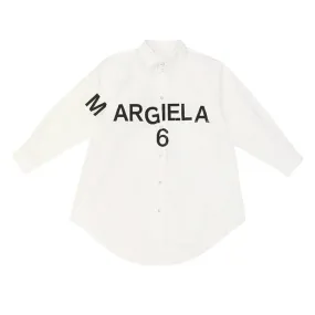 Mm6 Maison Margiela White Chemisier Dress Black Logo Girls