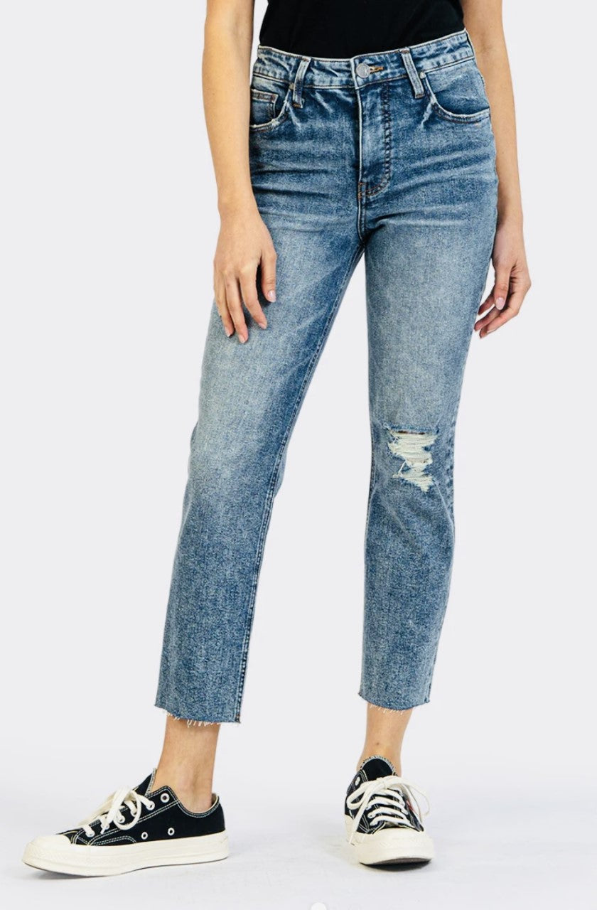 mom jean with distressed rachael design