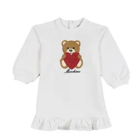 Moschino White Sweatshirt Dress For Baby Girls