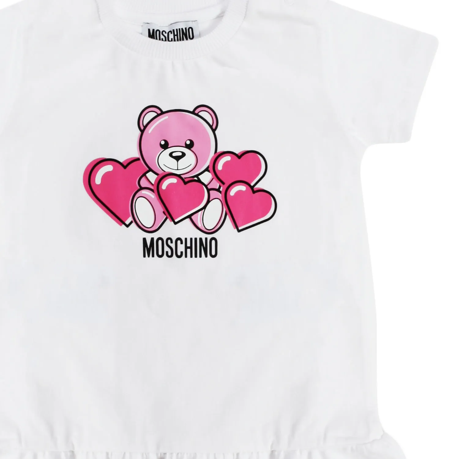 Moschino White Girl Dress Featuring Pink Bear Design