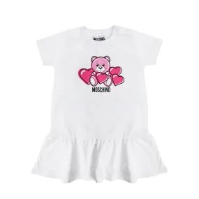 Moschino White Girl Dress Featuring Pink Bear Design