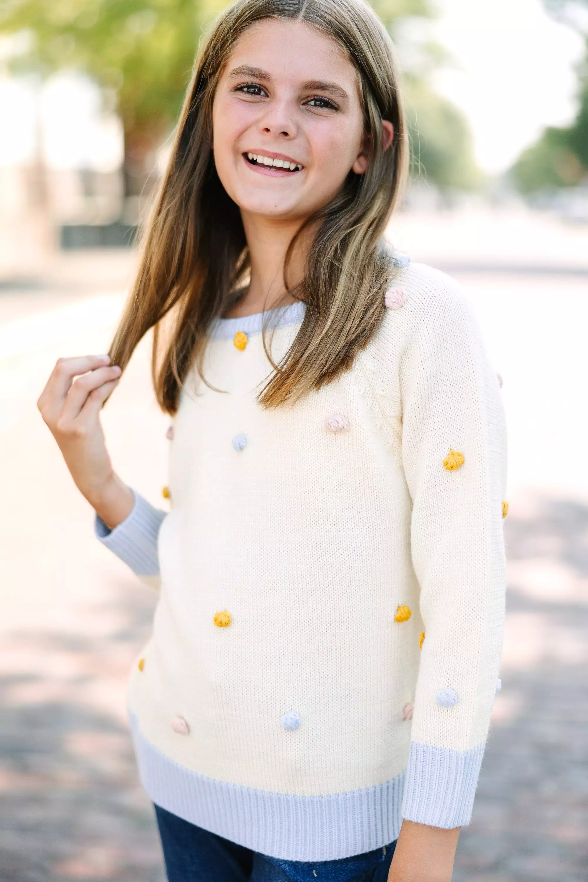 Multicolor Pom Pom Sweater Top for Girls