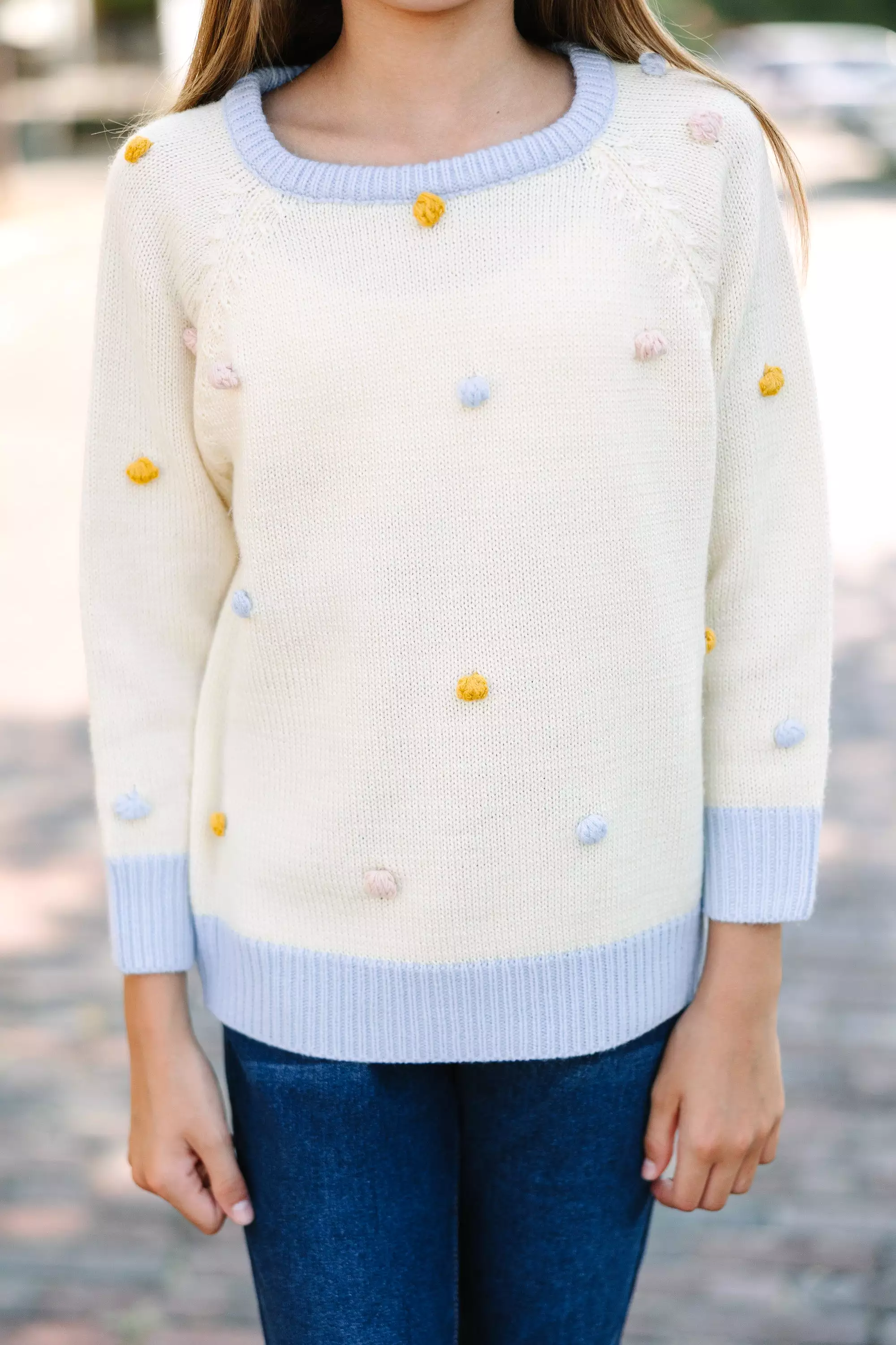 Multicolor Pom Pom Sweater Top for Girls