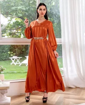 Muslim Woman Eid Dress, Satin Abayas for Women S4194105