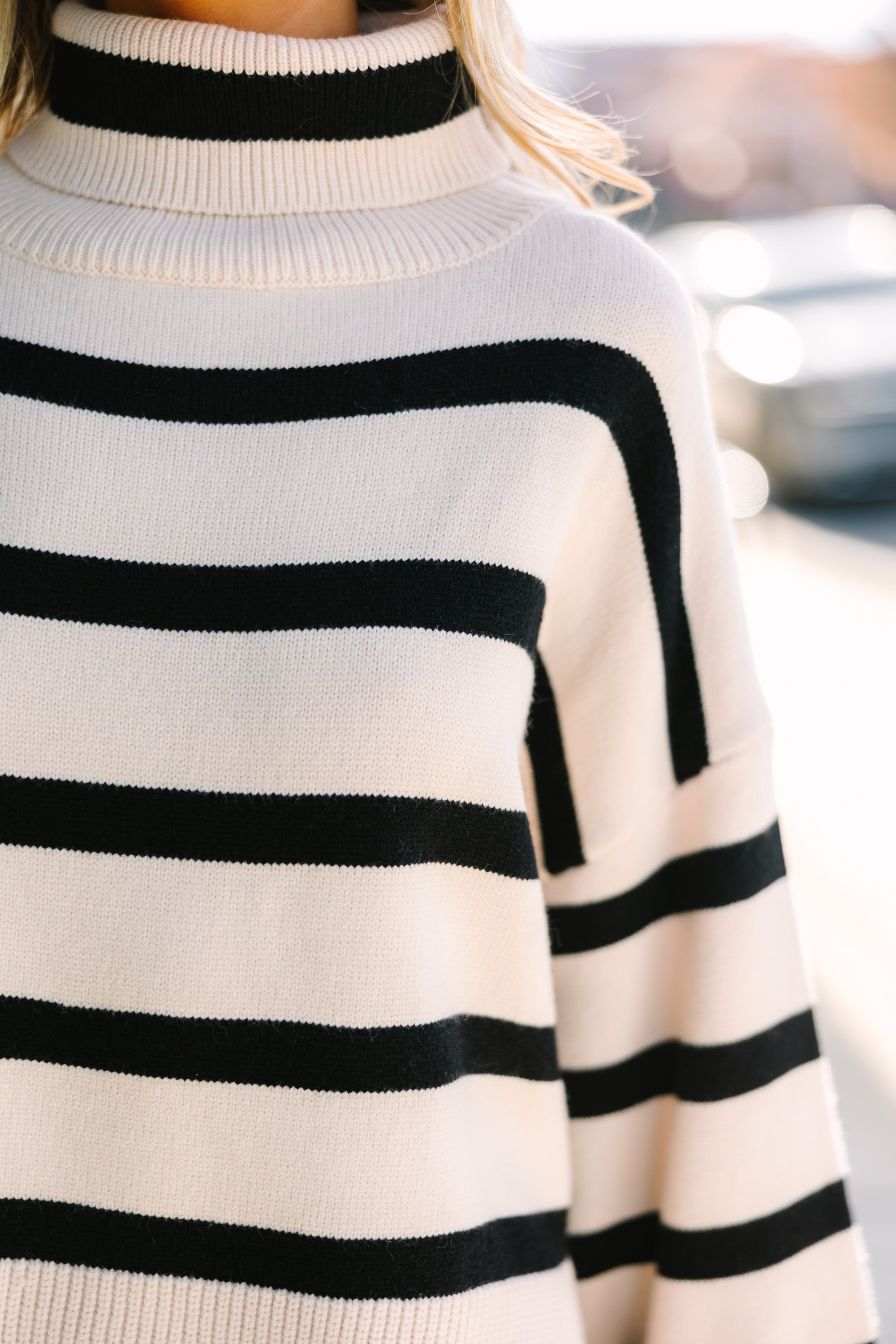 Natural Striped Turtleneck Sweater - Enjoy Your Fun