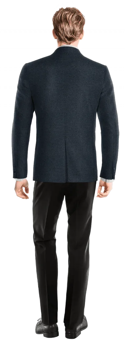 Navy blue Donegal tweed double-breasted blazer.