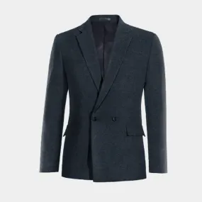 Navy blue Donegal tweed double-breasted blazer.