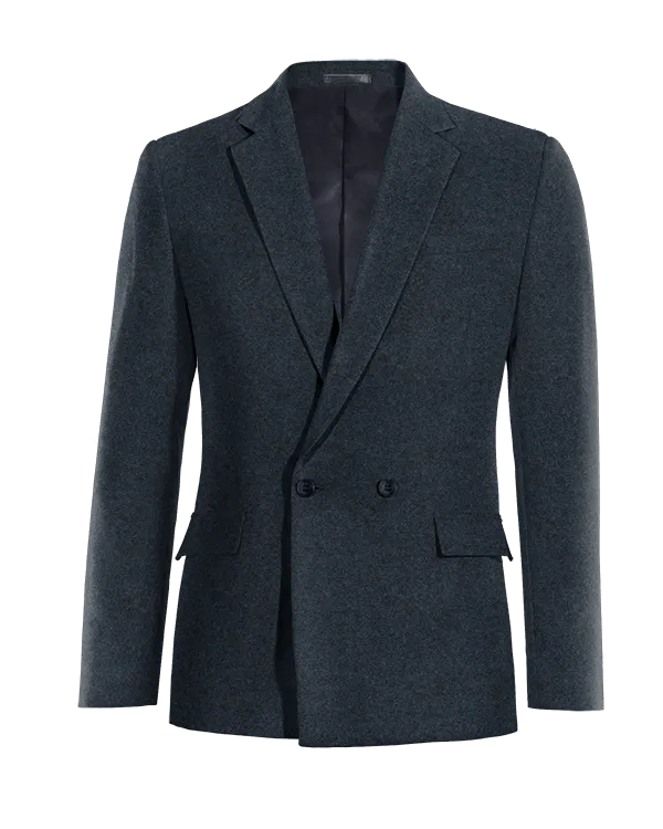 Navy blue Donegal tweed double-breasted blazer.