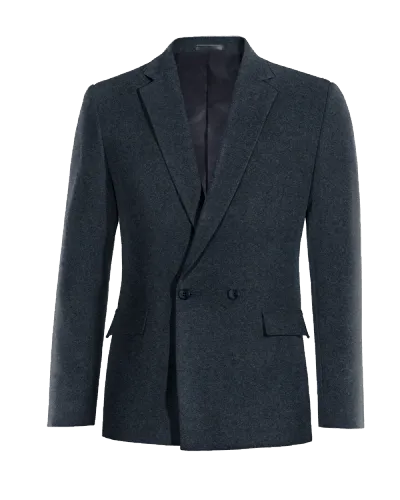 Navy blue Donegal tweed double-breasted blazer.