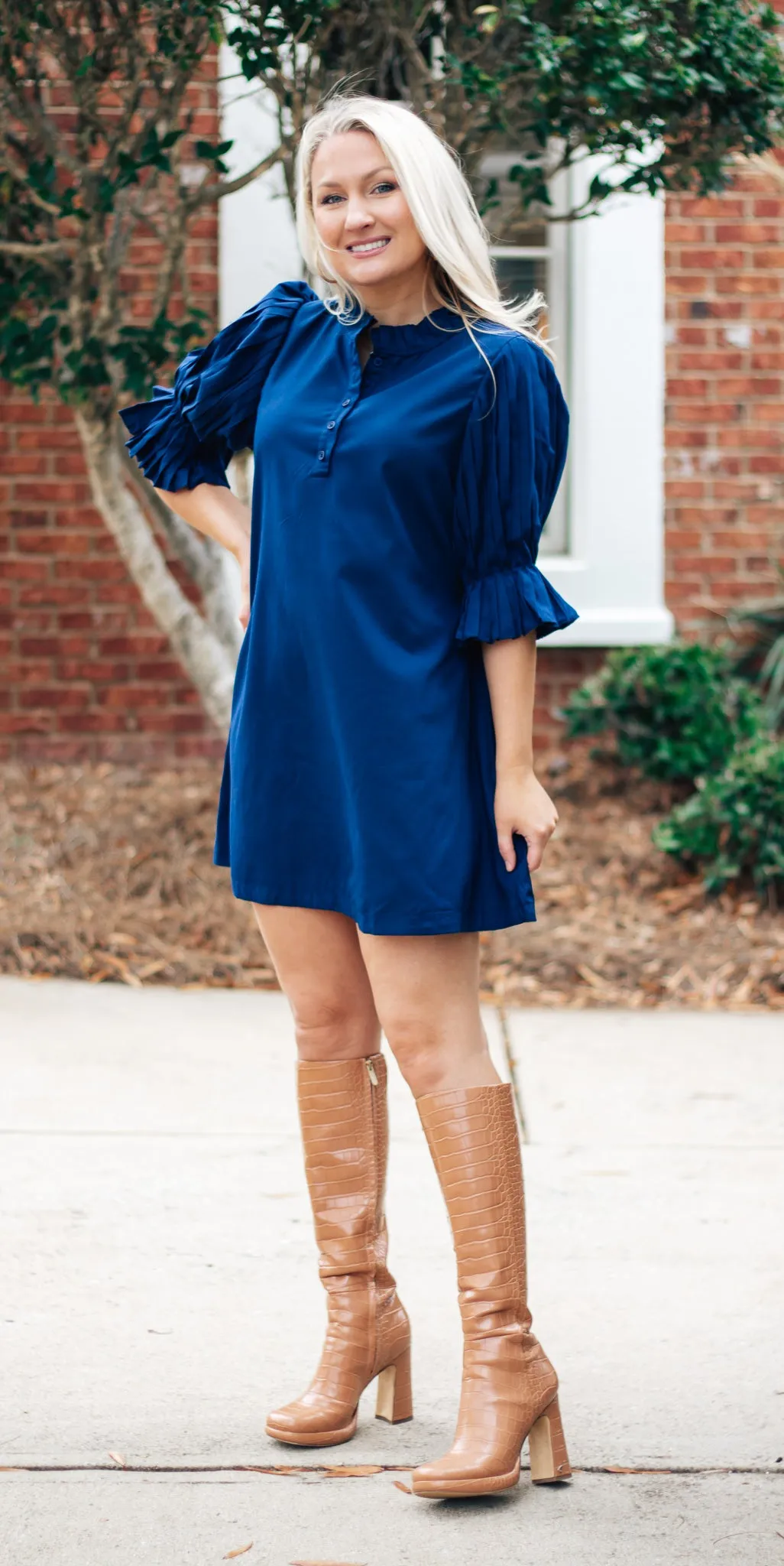 Nautical Pleated Shift Dress