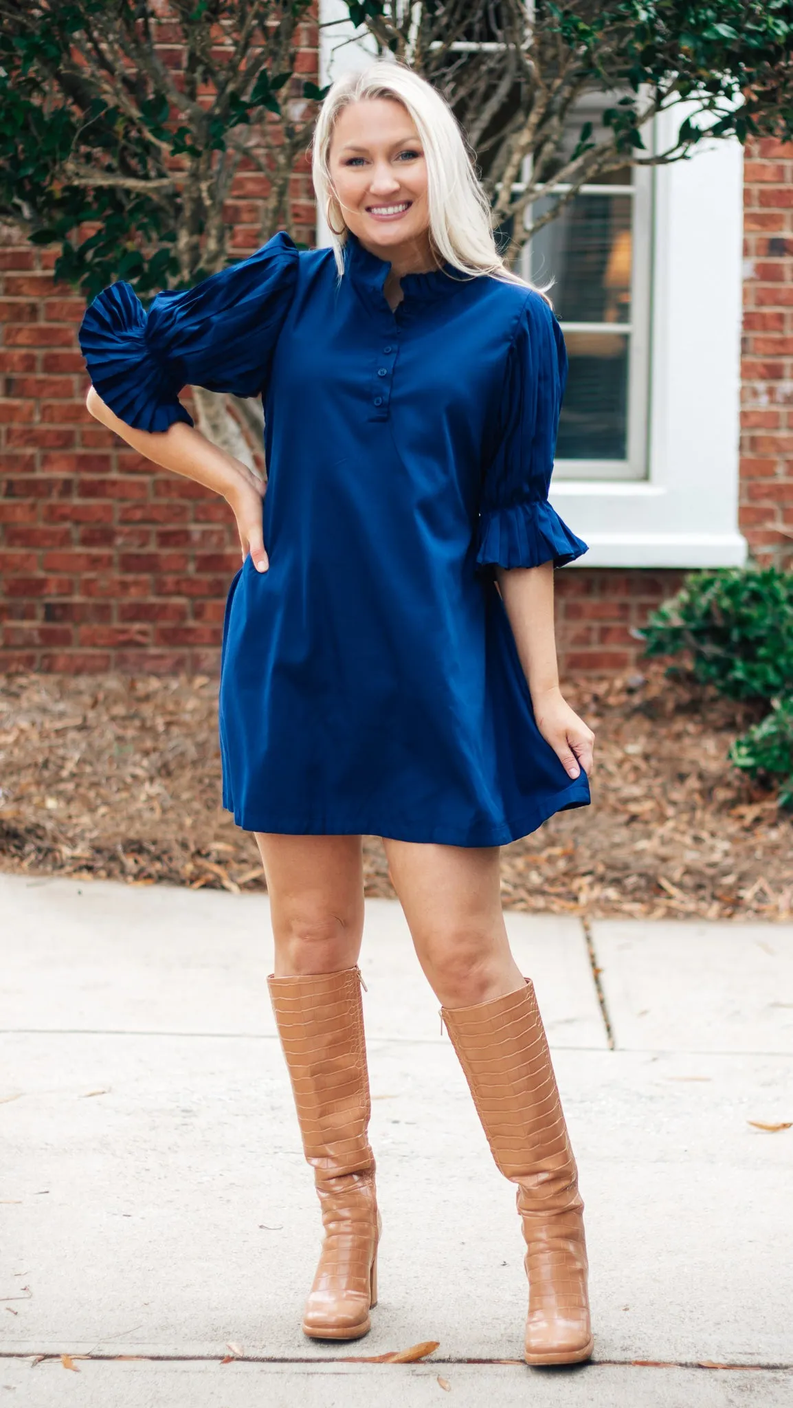 Nautical Pleated Shift Dress