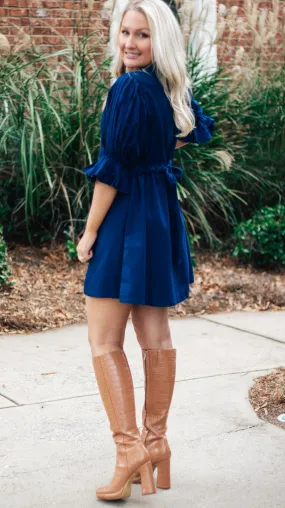 Nautical Pleated Shift Dress