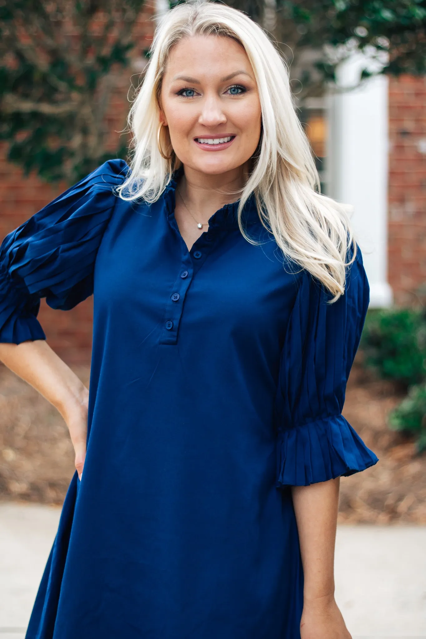 Nautical Pleated Shift Dress