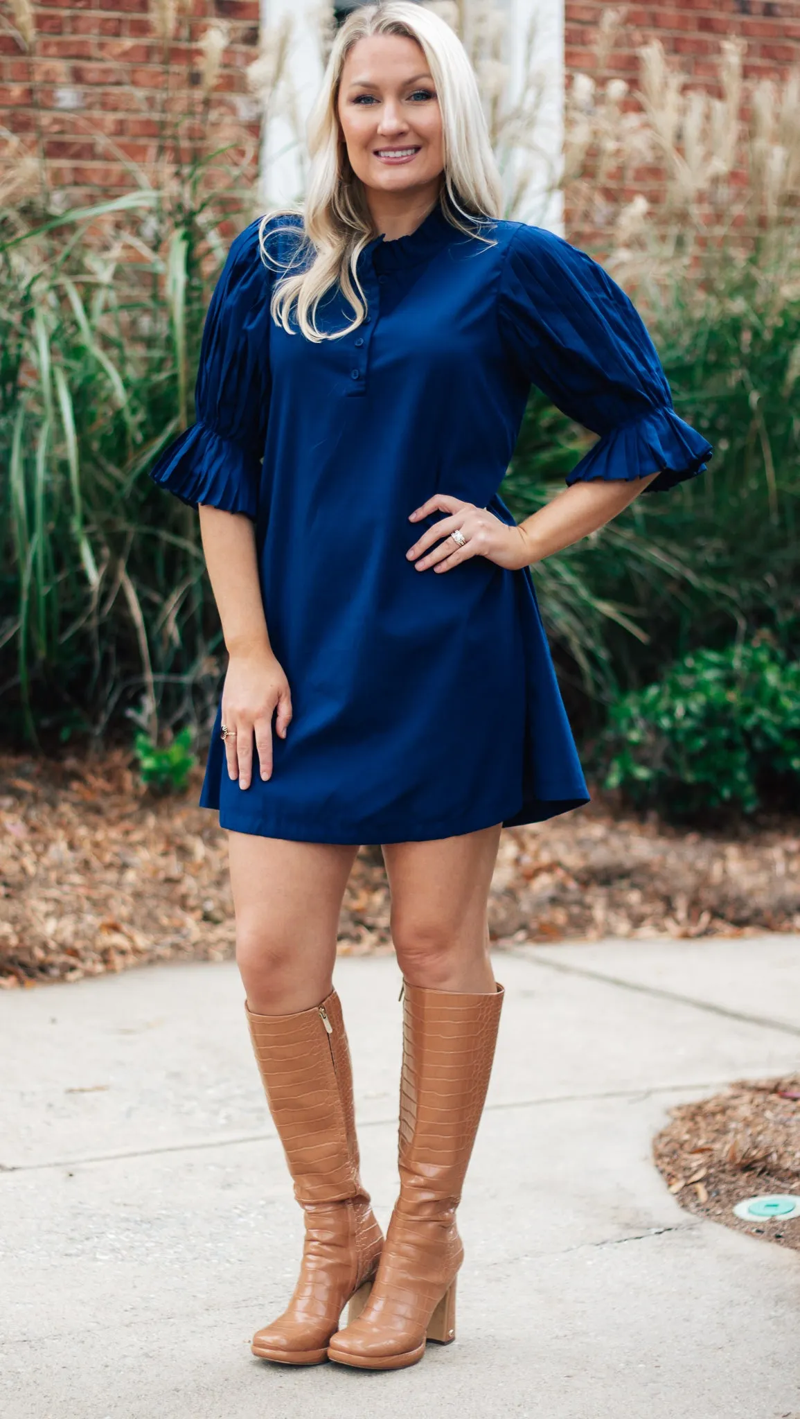 Nautical Pleated Shift Dress