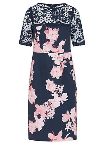 Navy Print Lace Trim Shift Dress by Kaleidoscope Look Again