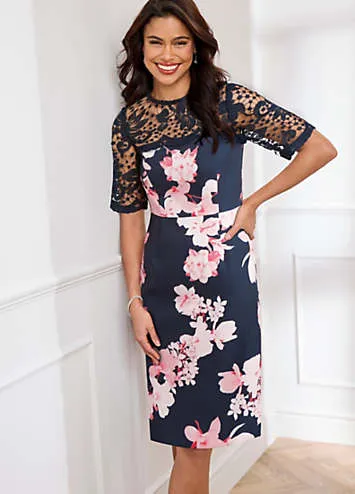 Navy Print Lace Trim Shift Dress by Kaleidoscope Look Again