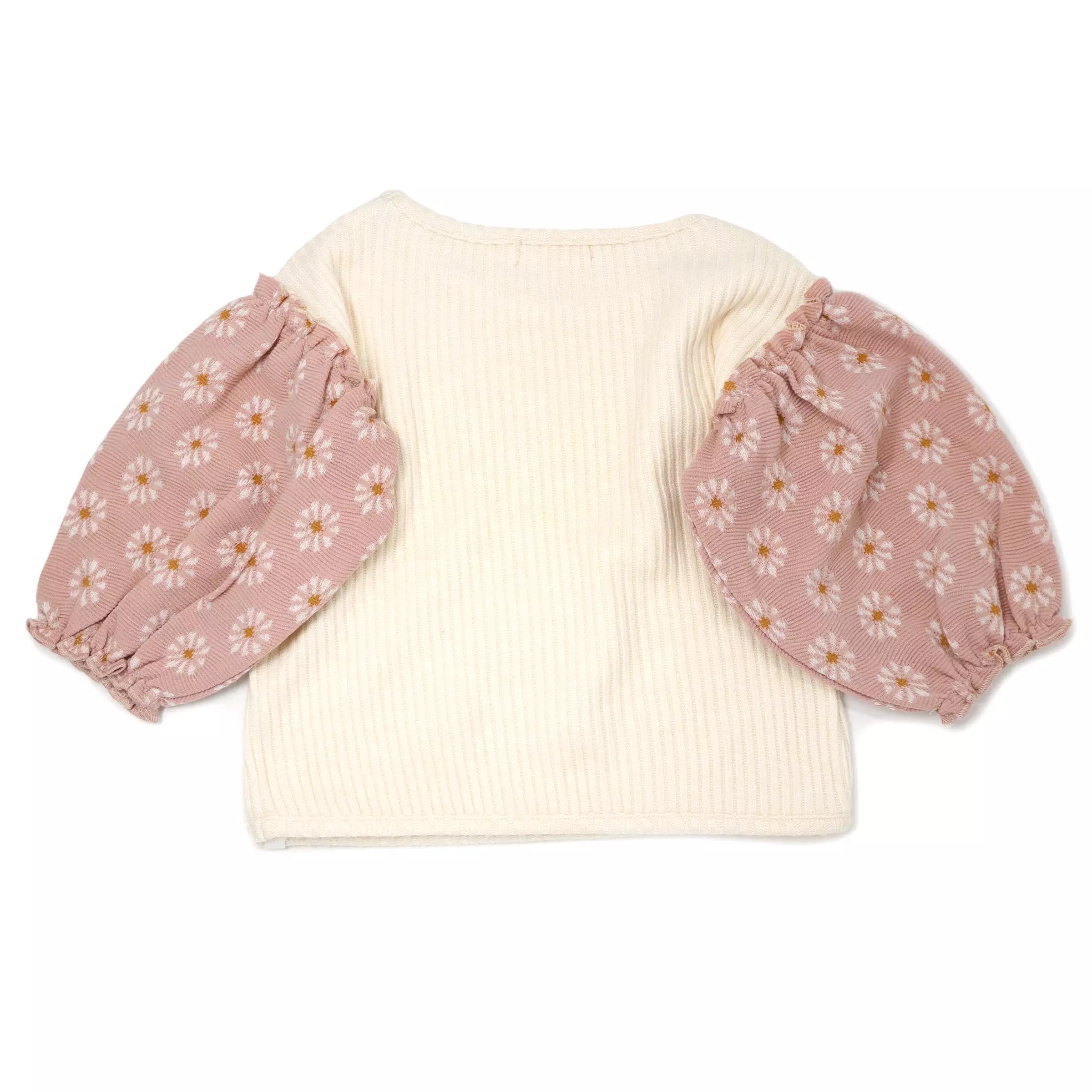 Nellie Sweaterknit Blouse - Starburst Print Puff Sleeves - Vanilla