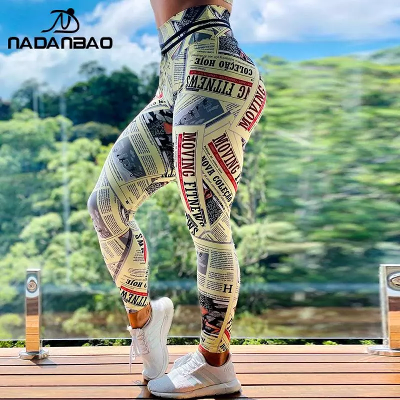 Newspaper Print Leggings | High Waist PUSH UP Stretch Trousers | Women's Seamless Fashion Pattern Leggings