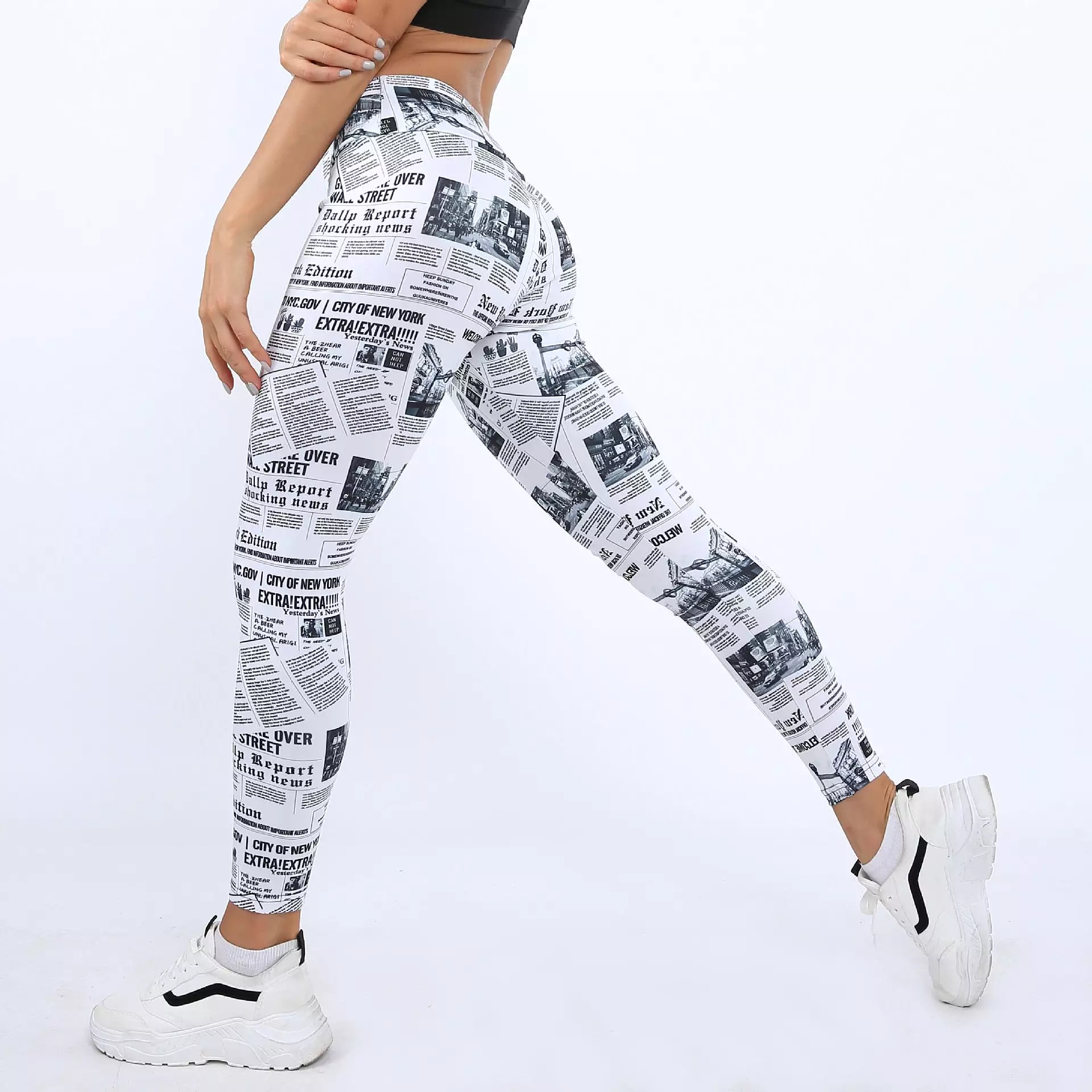 Newspaper Print Leggings | High Waist PUSH UP Stretch Trousers | Women's Seamless Fashion Pattern Leggings