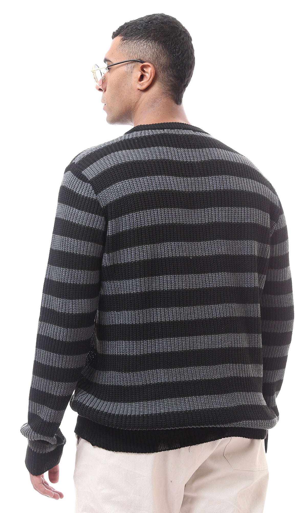 O174773 Striped Dark Grey Black Knitted Pullover