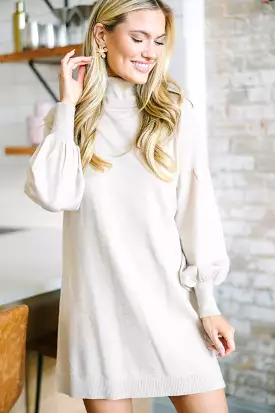 Oatmeal Brown Turtleneck Sweater Dress - Shop Now