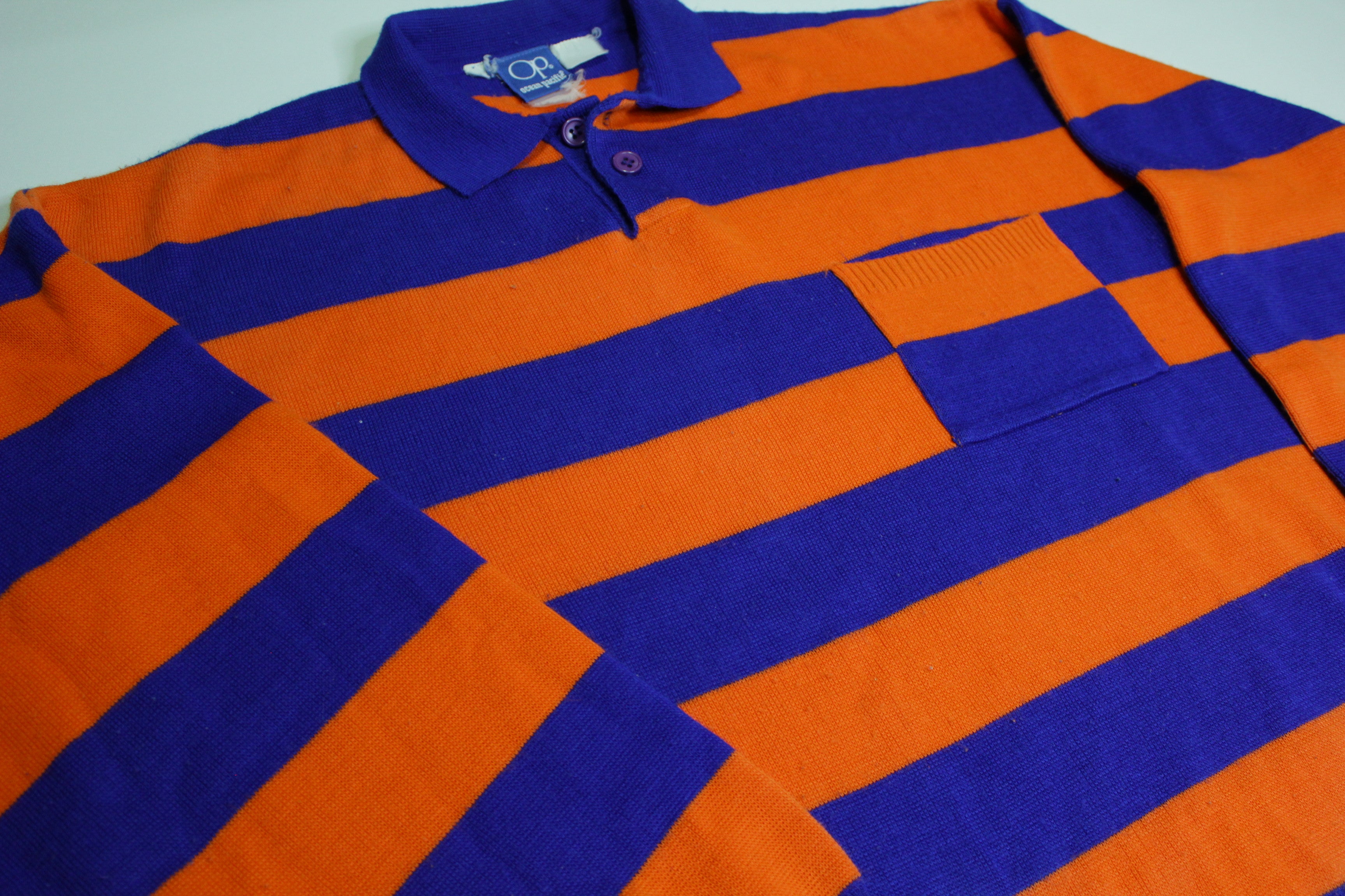 Ocean Pacific vintage 80's polo striped orange blue sweater