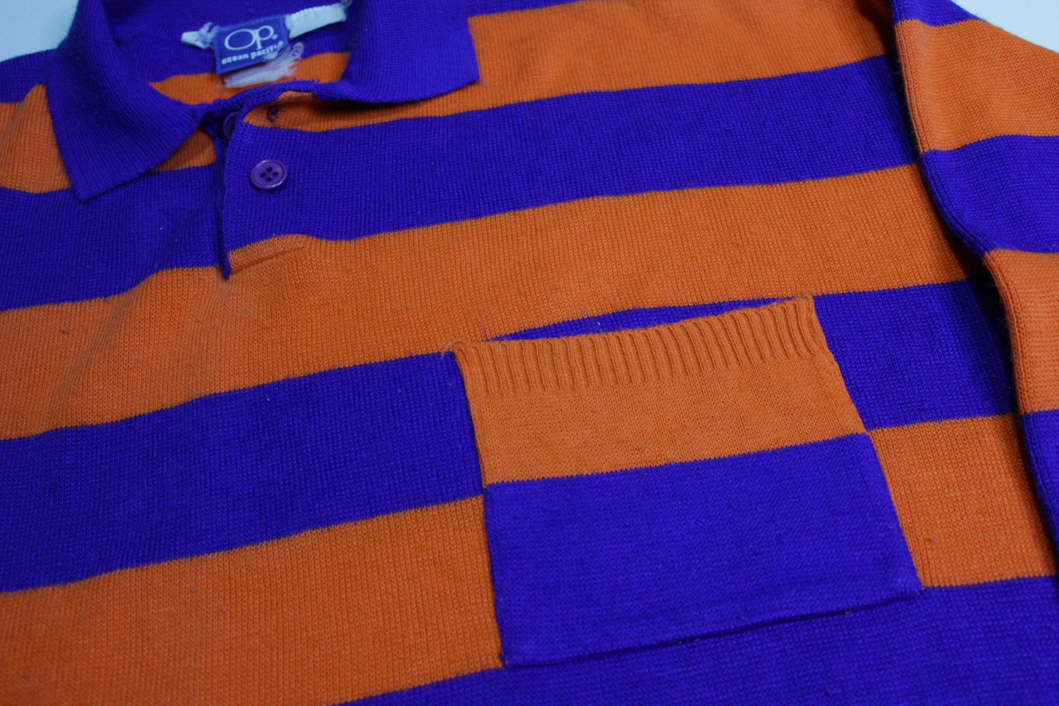 Ocean Pacific vintage 80's polo striped orange blue sweater