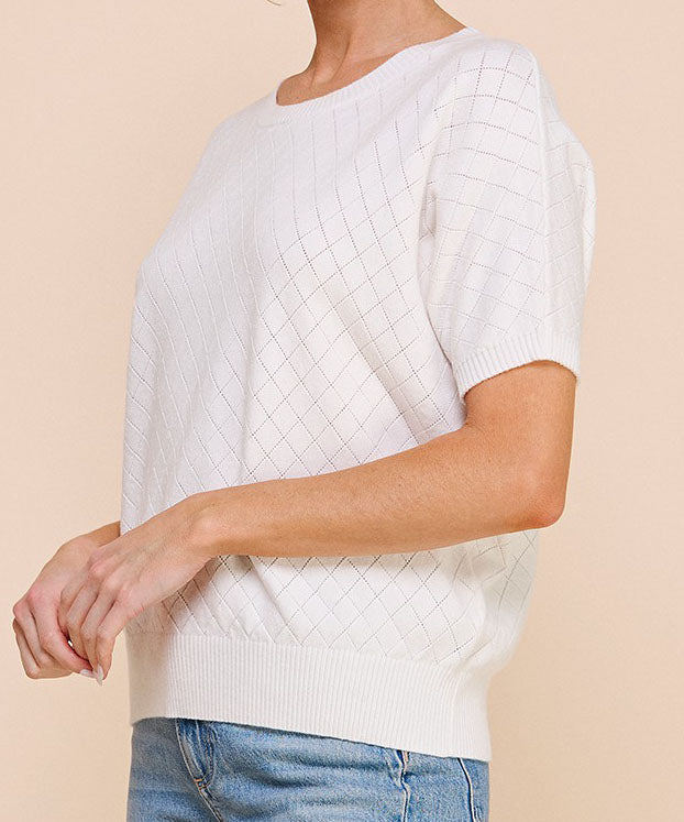 Off White Short Sleeve Pointelle Top - Best Online Deals