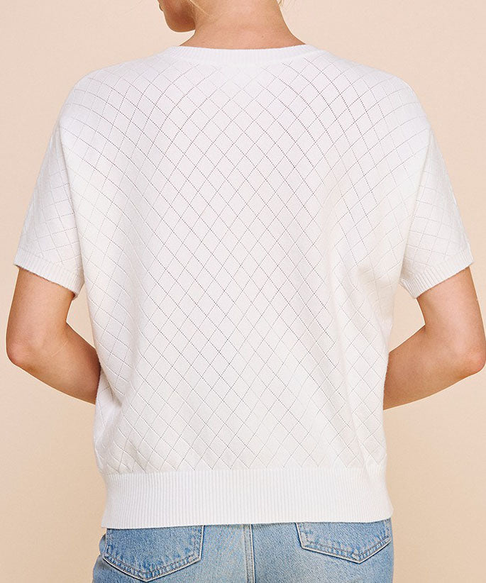 Off White Short Sleeve Pointelle Top - Best Online Deals