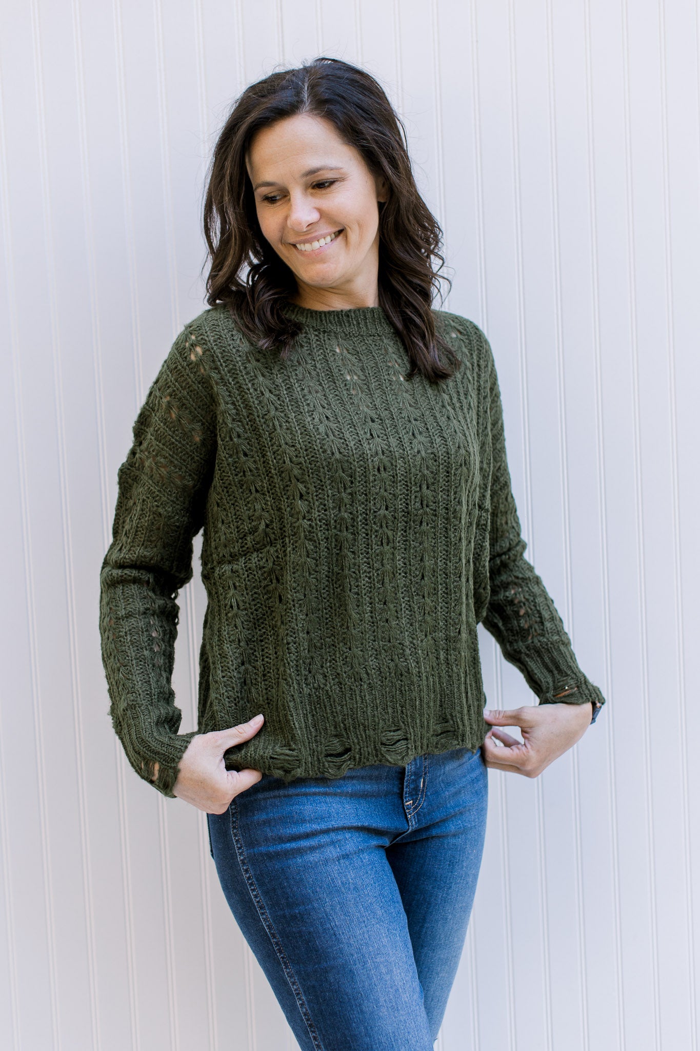 Olive Open Weave Sweater