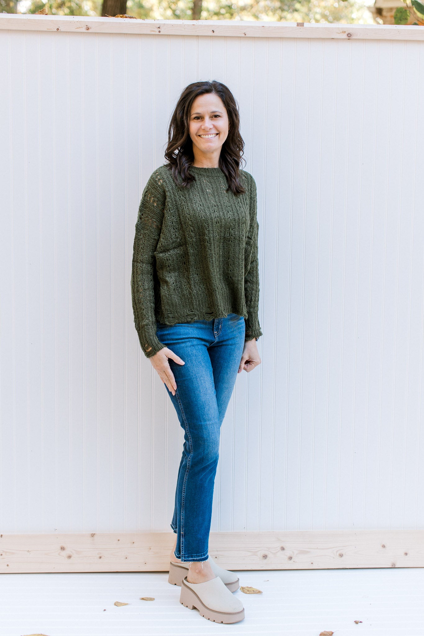 Olive Open Weave Sweater