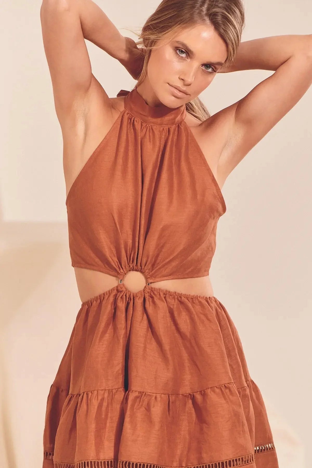 Olivia Linen Mini Dress | Gingernut Color | Rhodes Collection