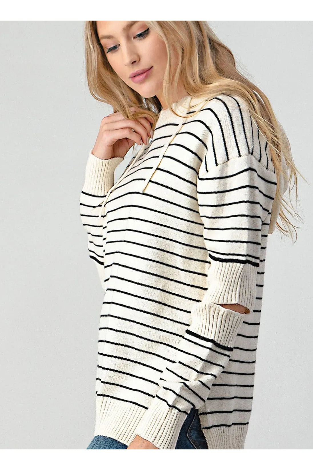 Olivia Cutout Striped Slit Sweater